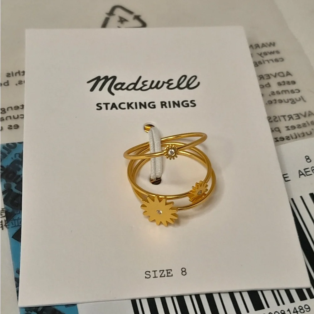 Madewell My Three Suns Stacking Ring Set Gold Celestials Sunburst NWT
